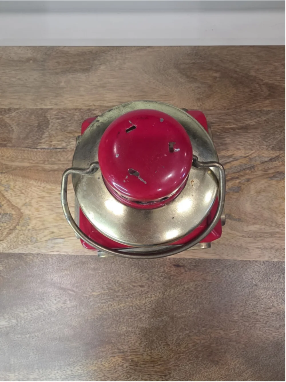VTG Mini Red Kerosene Oil Lantern Glass Metal Decorative Lantern Carriage Style